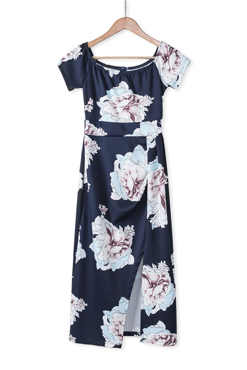 Print Off Shoulder Slit Bodycon Midi Dress